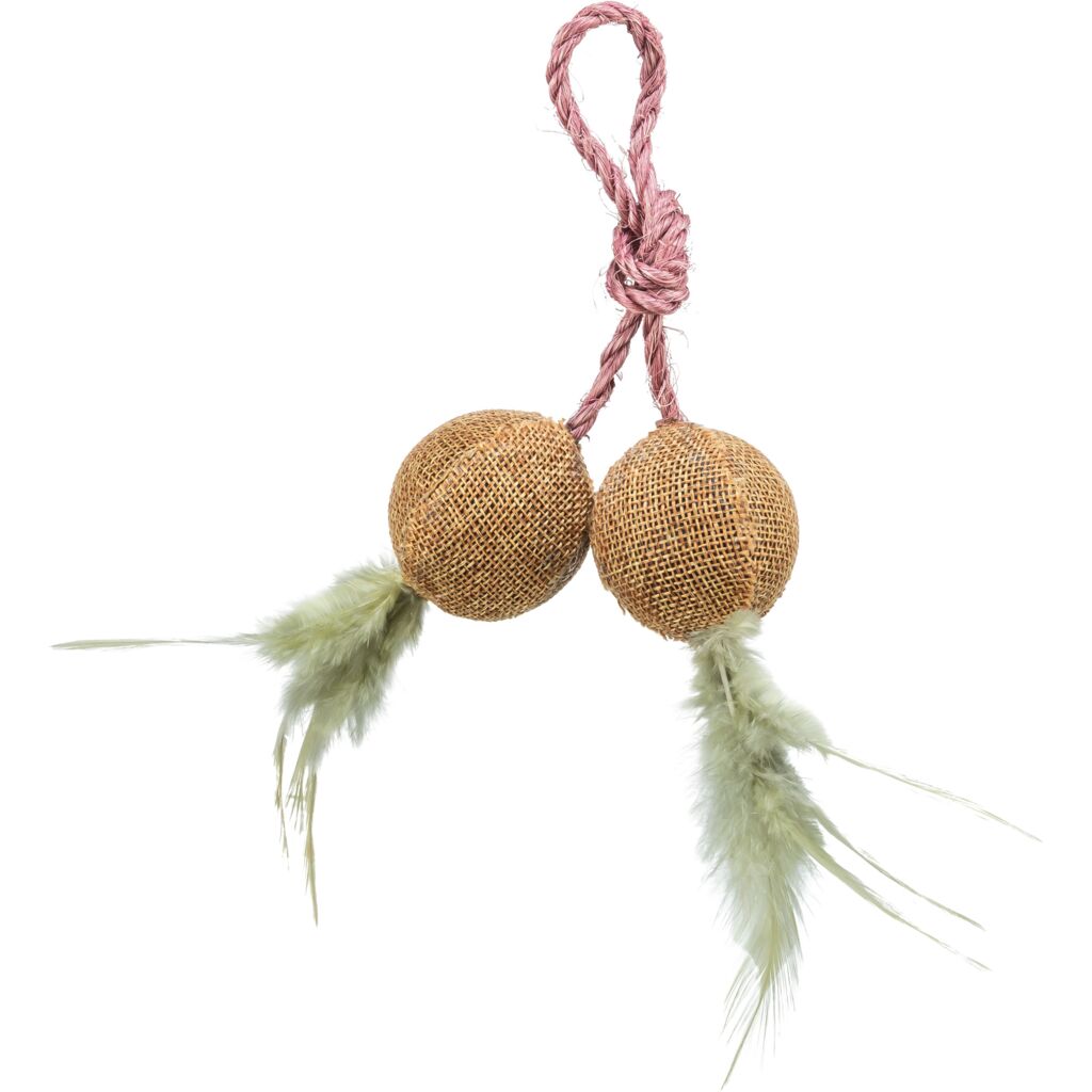2 Bälle am Seil, Jute/Federn, Katzenminze