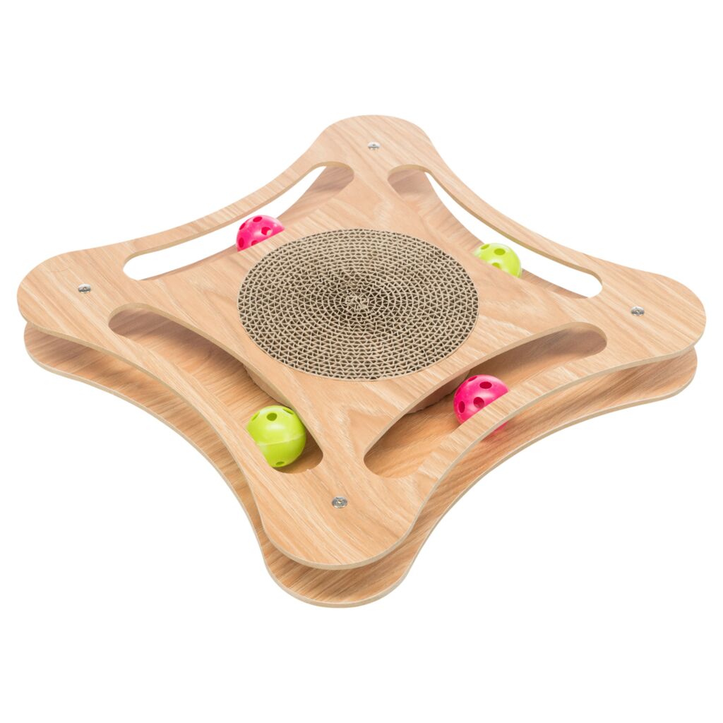 Kratzpappe mit Spielzeug, Holz