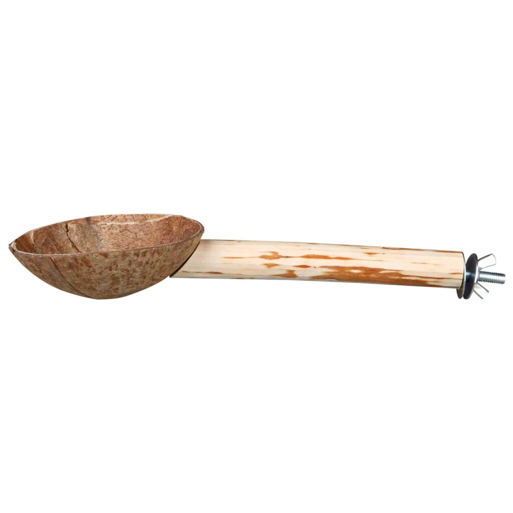Sitzstange mit Futternapf, Kokosnuss/Holz