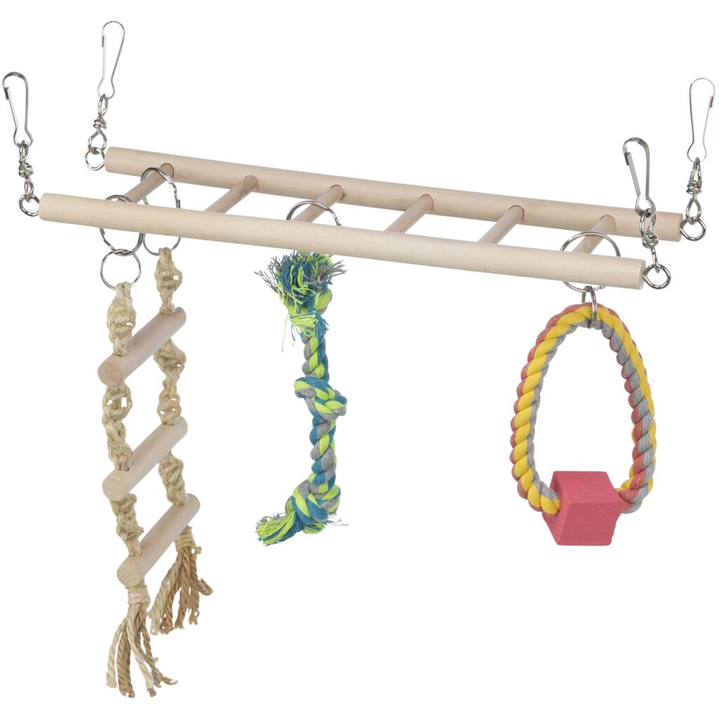 Hängebrücke m.Strickleit.&Spielz.,Hamster,Holz/Tau